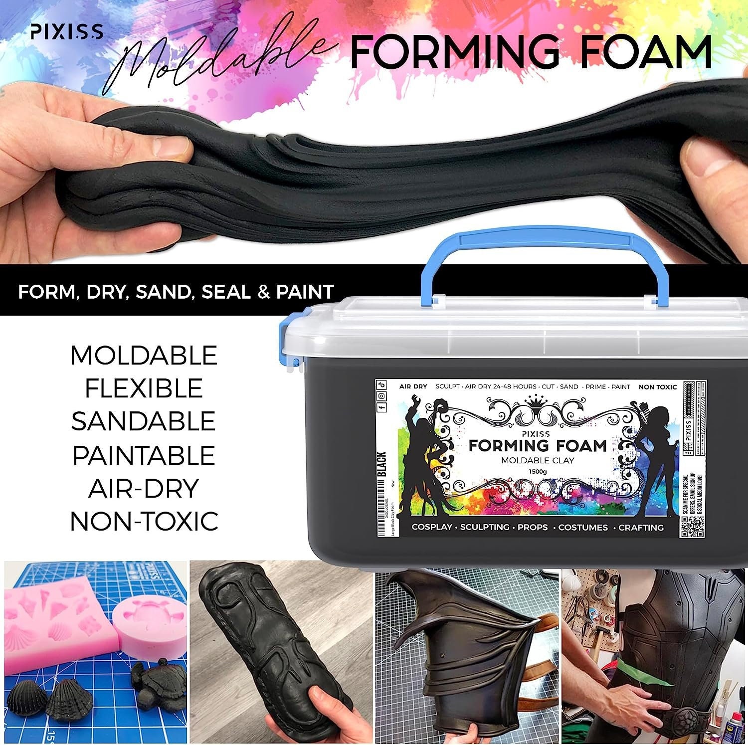 Cosplay Moldable Foam Clay 900g Large Pot Black & White Colors Available,  High Density, by the Foamory 