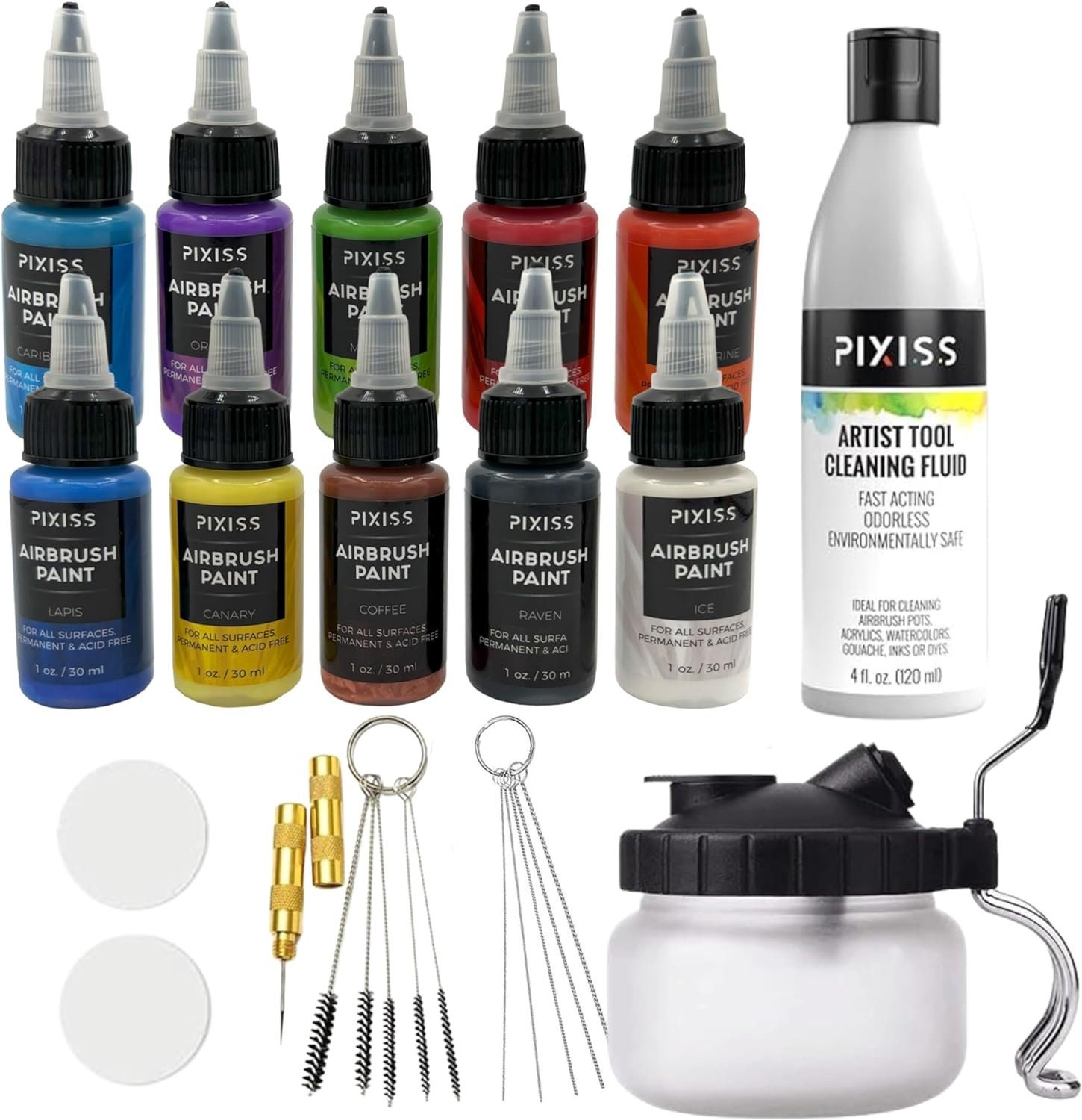 Acrylic Airbrush Paint 24 Colors (30 ml/1 oz) Basic Colors with Color Wheel