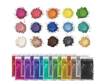 Pixiss Epoxy Resin Dye, Mica Powder, 15 Powdered Pigments Set, Soap Dye, Hand Soap Making Supplies, Eyeshadow and Lips Makeup Dye, Slime...