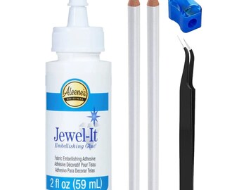 Jewel-It Embellishing Glue 2oz Fabric Glue and Adhesive with Pixiss Accessories Needle Tip Tweezers, and 2 Jewel Picker Pencils