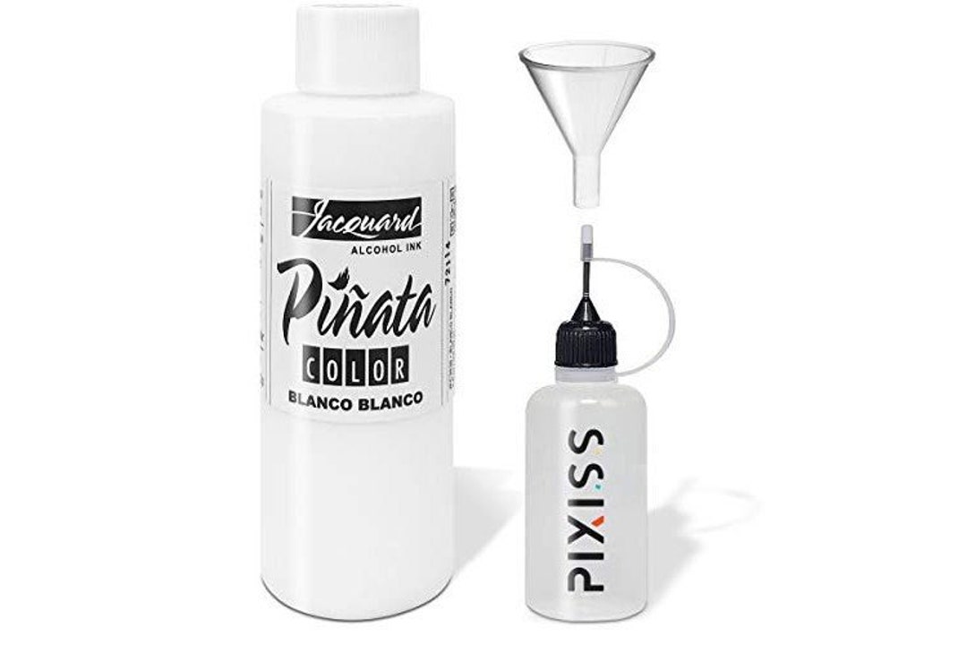 White Pinata Alcohol Ink 4-ounce, Pixiss 20ml Needle Tip Applicator Bottle  and Funnel, Bundle for Yupo and Resin 