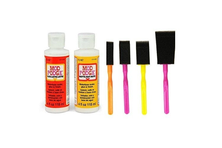 Decoupage Kit | Set 8oz Bottles of Mod Podge Waterbase Sealer/Glue/Finish  (Matte + Gloss Finish) | 4pk Foam Brush Set