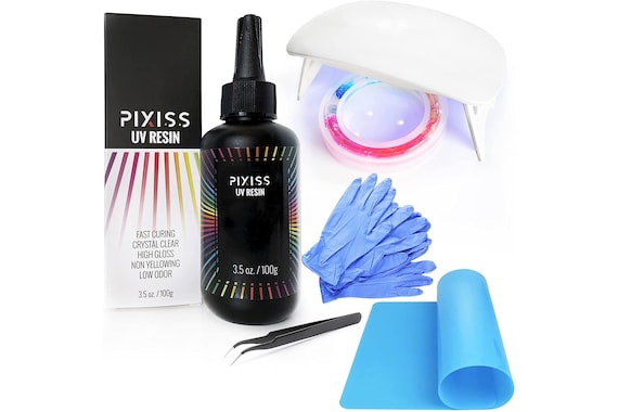 UV Light Resin Clear Epoxy Craft Resin Kit Pixiss Crystal Clear Hard Type  UV Resin Kit With UV Light and Accessories 