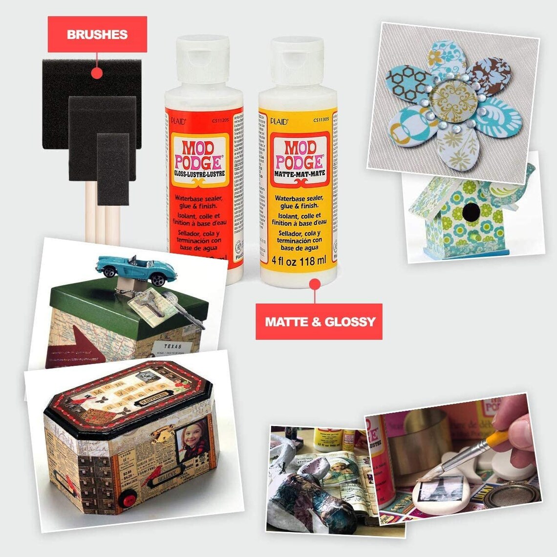 Mod Podge Decoupage Starter Kit Gloss and Matte Medium with 3 Etsy