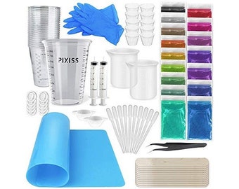 Pixiss Epoxy Resin Mixing Kit, 15 Resin Mica Powder Pigments, for Soap Making Kit, Resin Jewelry, Casting Resin