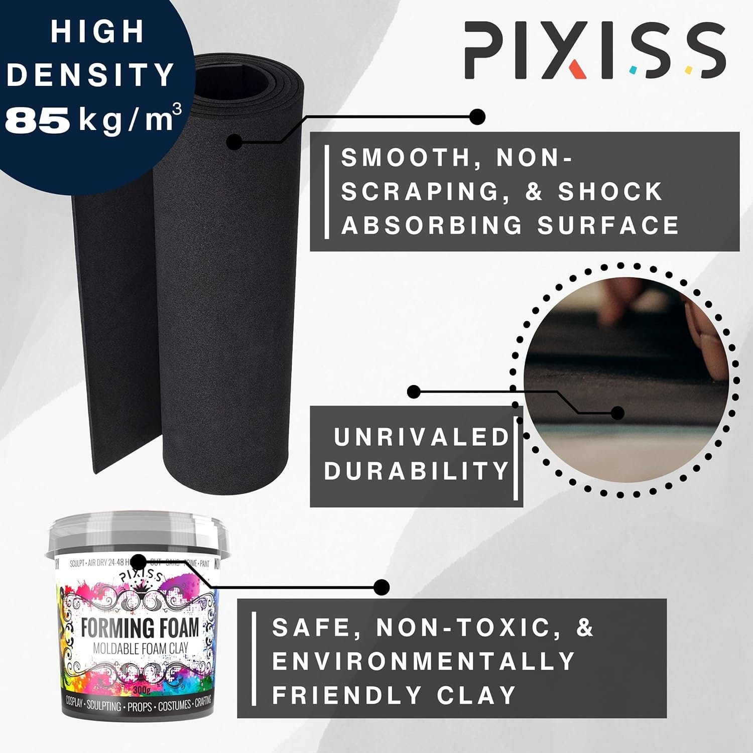 Pixiss Foam Clay Air Dry Modeling Clay 300 Gram Gray - Moldable