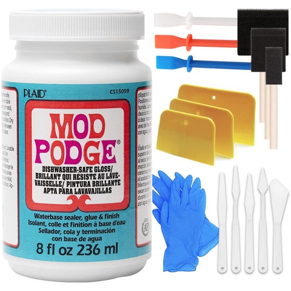 Mod Podge Gloss Finish 8oz waterbase sealer, glue & finish + 1 foam brush  798804363314