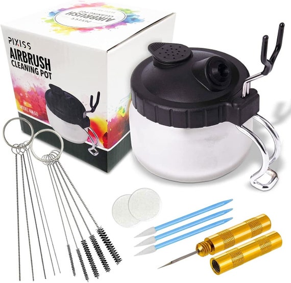 4 Set Airbrush Cleaning Kit Airbrush Cleaning Pot with Air Filter Mat and  Holder Nozzle Cleaning