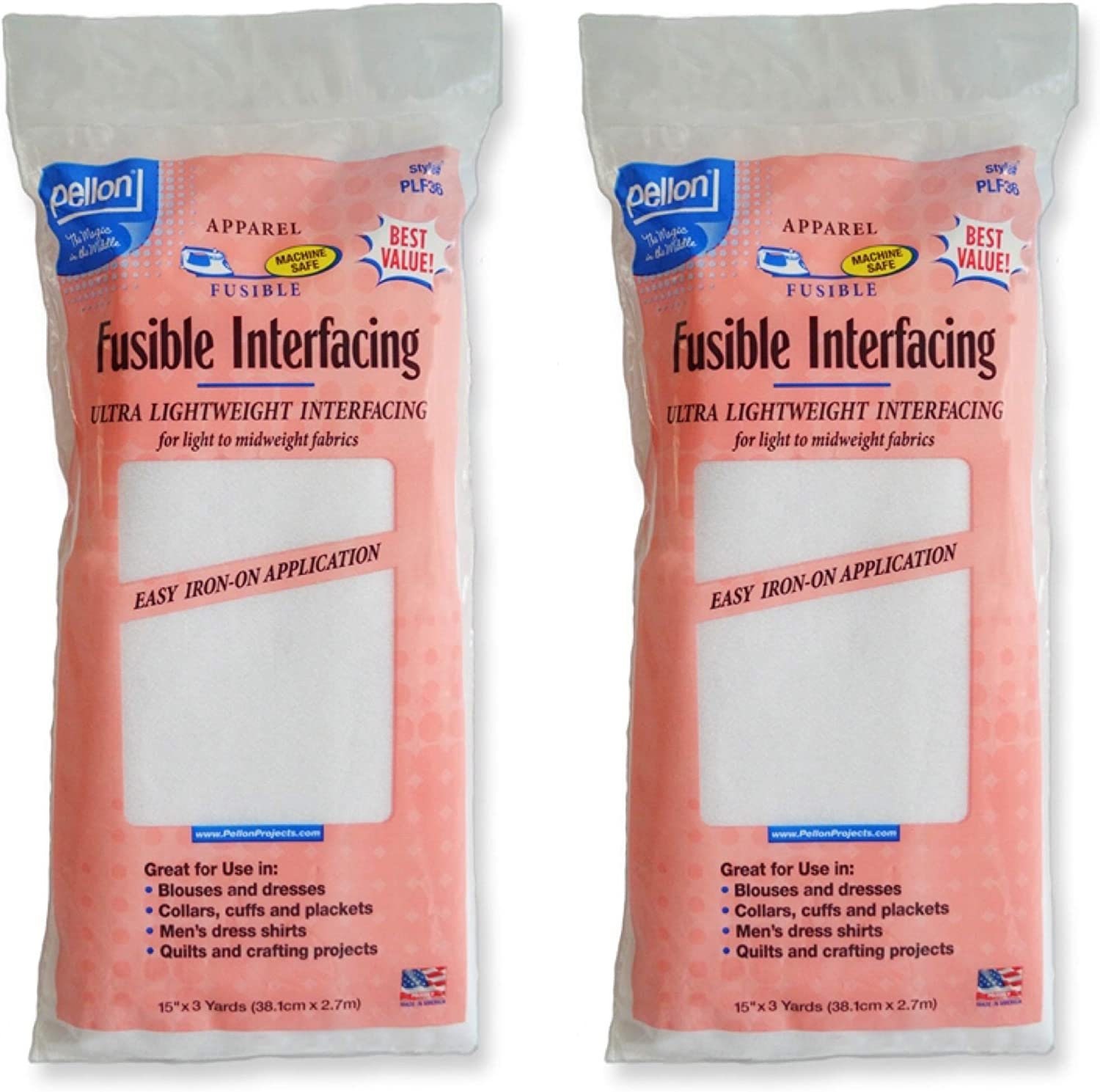 Pellon 15 Inches X 3 Yards White Fusible Interfacing, 2 Pack 