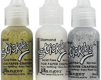 Stickles Glitter Glue Bundle of 3 Colors | Silver, Diamond, and Gold | Craft Glitter Glues