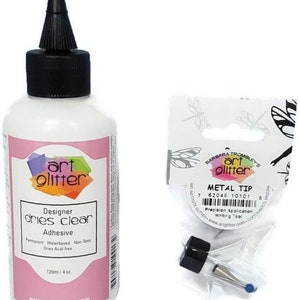 Art Glitter Glue Designer Dries Clear Adhesive 4 oz with Ultra Fine Metal Tip, Standard