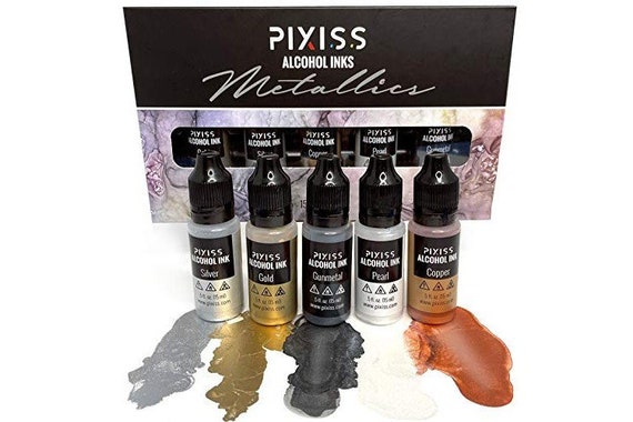 Color Metallic Alcohol Ink Set, Gemstone Colors, Colored Metallic Mixatives  with Extreme Shimmer for Alcohol Ink Paper, Large 0.5 Ounce Inks
