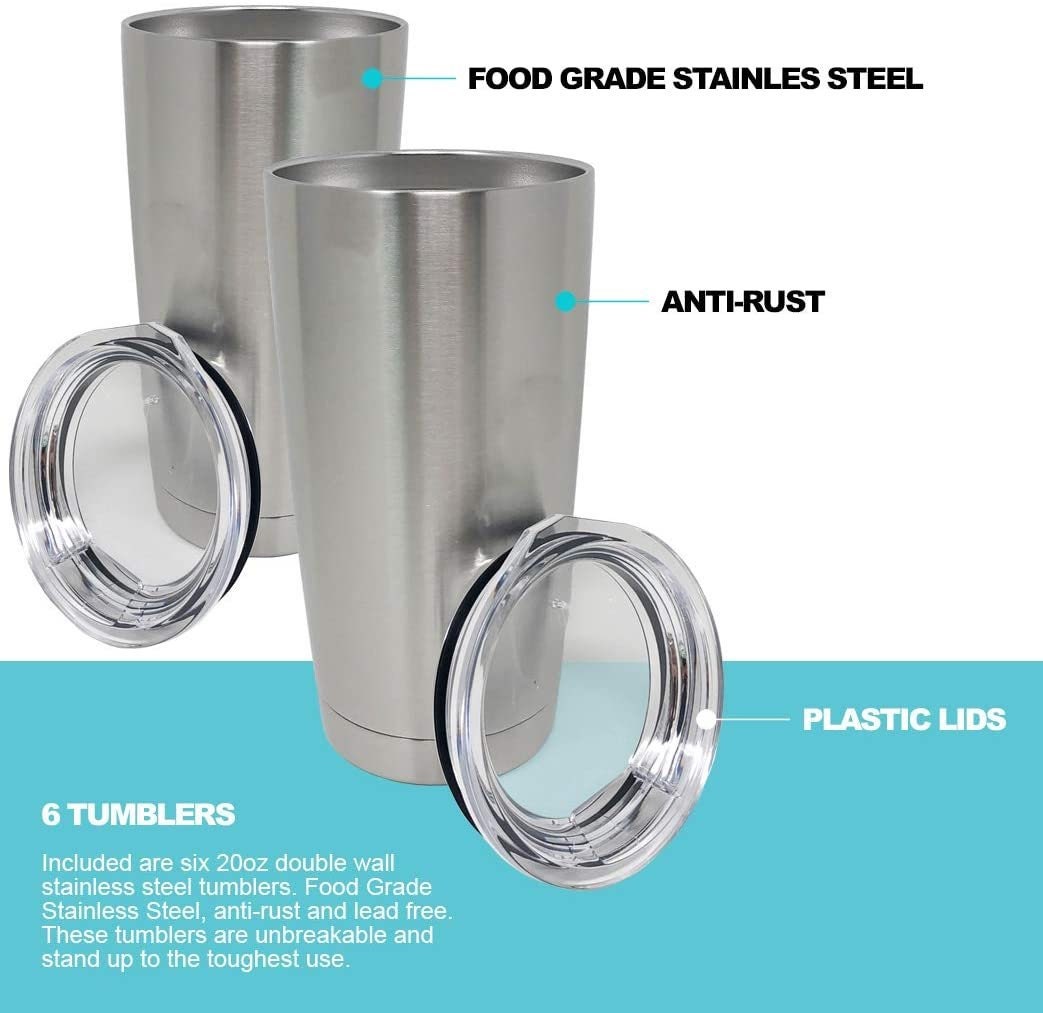 Stainless Steel Tumblers Bulk 4-pack 20oz Double Wall Vacuum Insulated by  Pixiss Bulk Cup Coffee Mug With Lid 