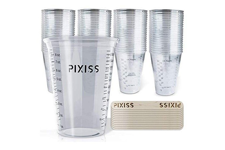 Pixiss 100x 10-Ounce Disposable Graduated Clear Plastic Cups for Mixing Paint, Stain, 