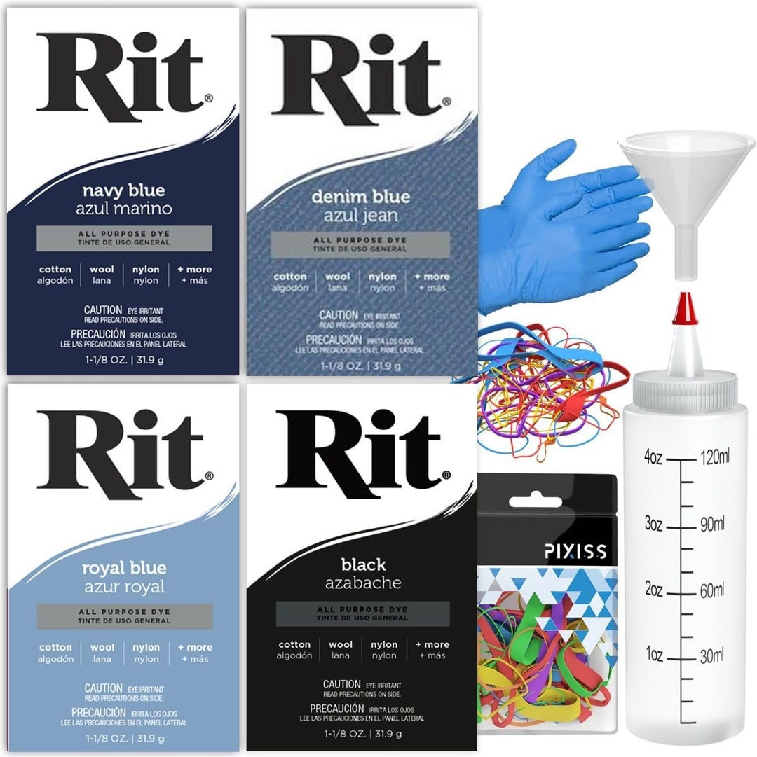  Rit Dye Liquid Navy Blue All-Purpose Dye (8oz) - Pixiss Tie Dye  Kit and Accessories Set Bundle with Rubber Bands, Gloves, Funnel and  Squeeze Bottle - Tie Dye Party Supplies
