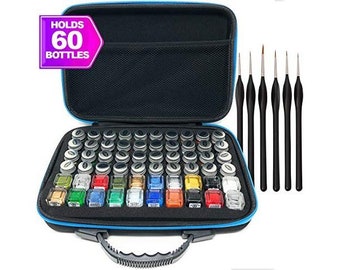 Pixiss Model Paint Storage Case for Testors Paints (Holds 60 Bottles) with 6 Fine Detail Miniatures Paint Brushes (Paint Not Included)