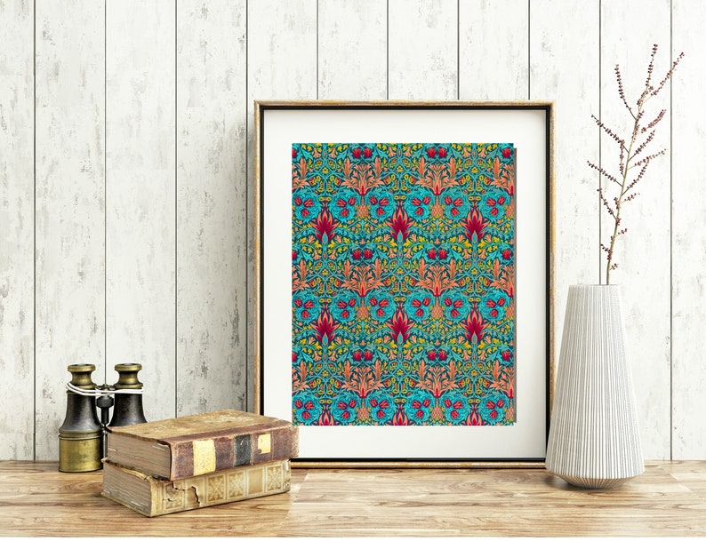 Modern Victorian Maximalism Art Red Orange and Turquoise Wall | Etsy