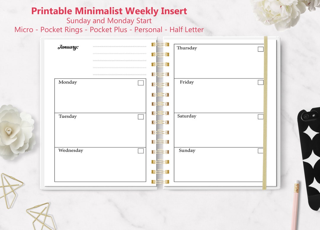 Printable Weekly Planner Inserts: Minimalist Undated Design (digital ...