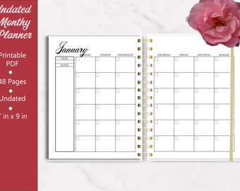 Monthly planner undated month on two pages, Planner Inserts, Mon/sun Start Calendar on two pages, PDF Printable Inserts