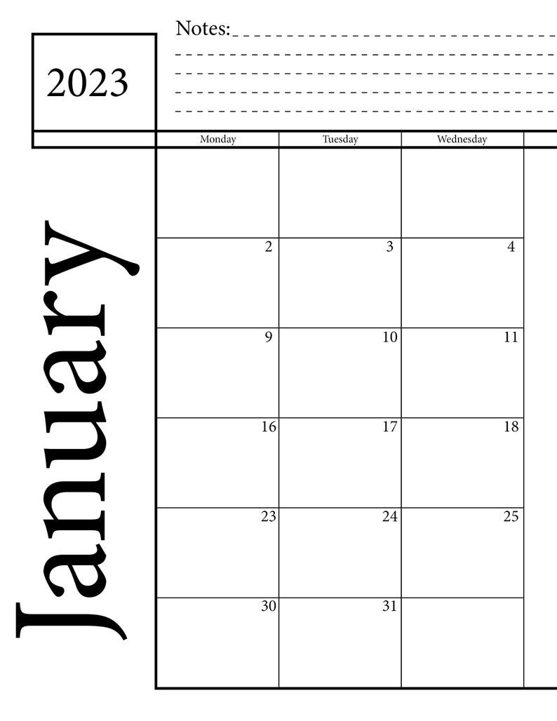 2023 Printable Download Monthly Calendar on 2-pages 8.5x11 - Etsy