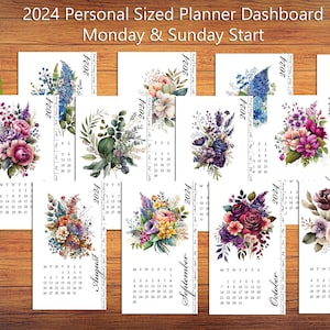 Printable 2024 Personal Sized Dashboard Inserts, Printable Monthly Inserts, Printable Planner Pages Sunday/Monday Start