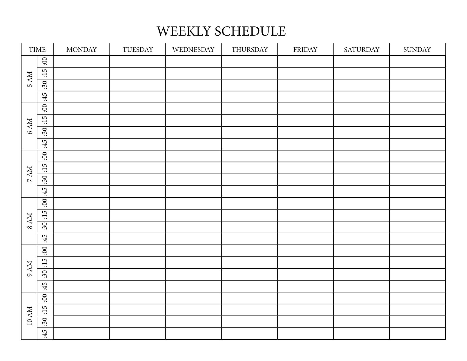 15 Minute Untimed Printable Weekly Planner, Landscape Weekly Schedule ...