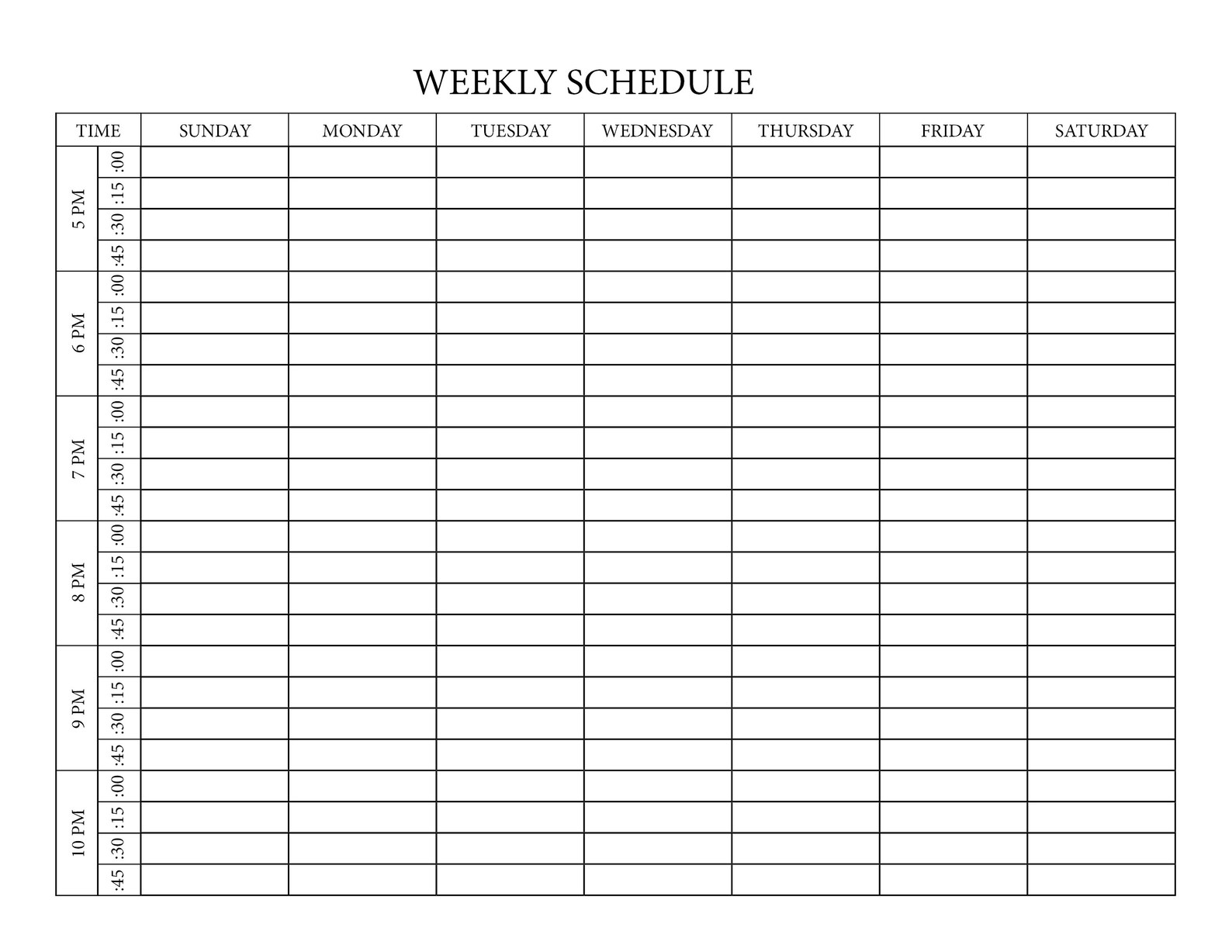 15 Minute Untimed Printable Weekly Planner, Landscape Weekly Schedule ...