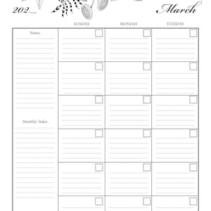 Undated Monthly Calendar Printable Planner Inserts, Lined and Unlined ...