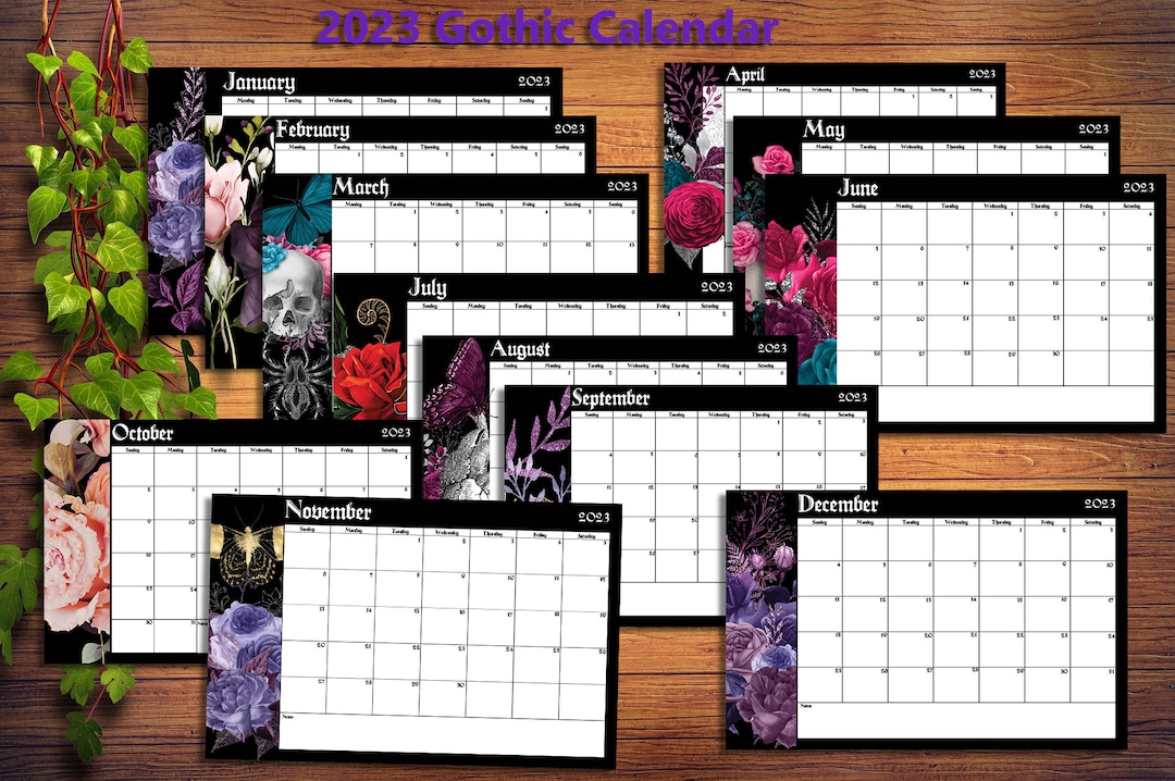 2023 Gothic Themed Printable Monthly Calendar Tabloid A4 Etsy