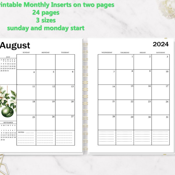 2024 Monthly Happy Planner Insert, Month on 2 pages, Sunday and Monday Start, A5-Letter-Classic HP