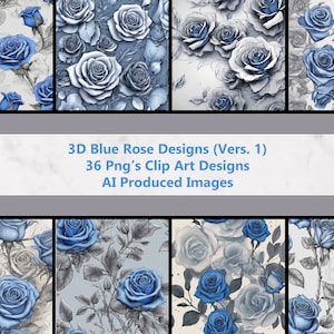 Blue Rose Clipart - Blue Rose Clip Art- Blue Rose PNG - Digital Download Bundle - Big Bundle - 36 Png Designs