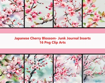 Watercolor Cherry Blossom Png Package - Junk Journal Clip art - Digital Download - Big Bundle