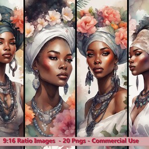 Watercolor African Ladies Bundle - 20 Designs - Portrait Orientation - Etsy