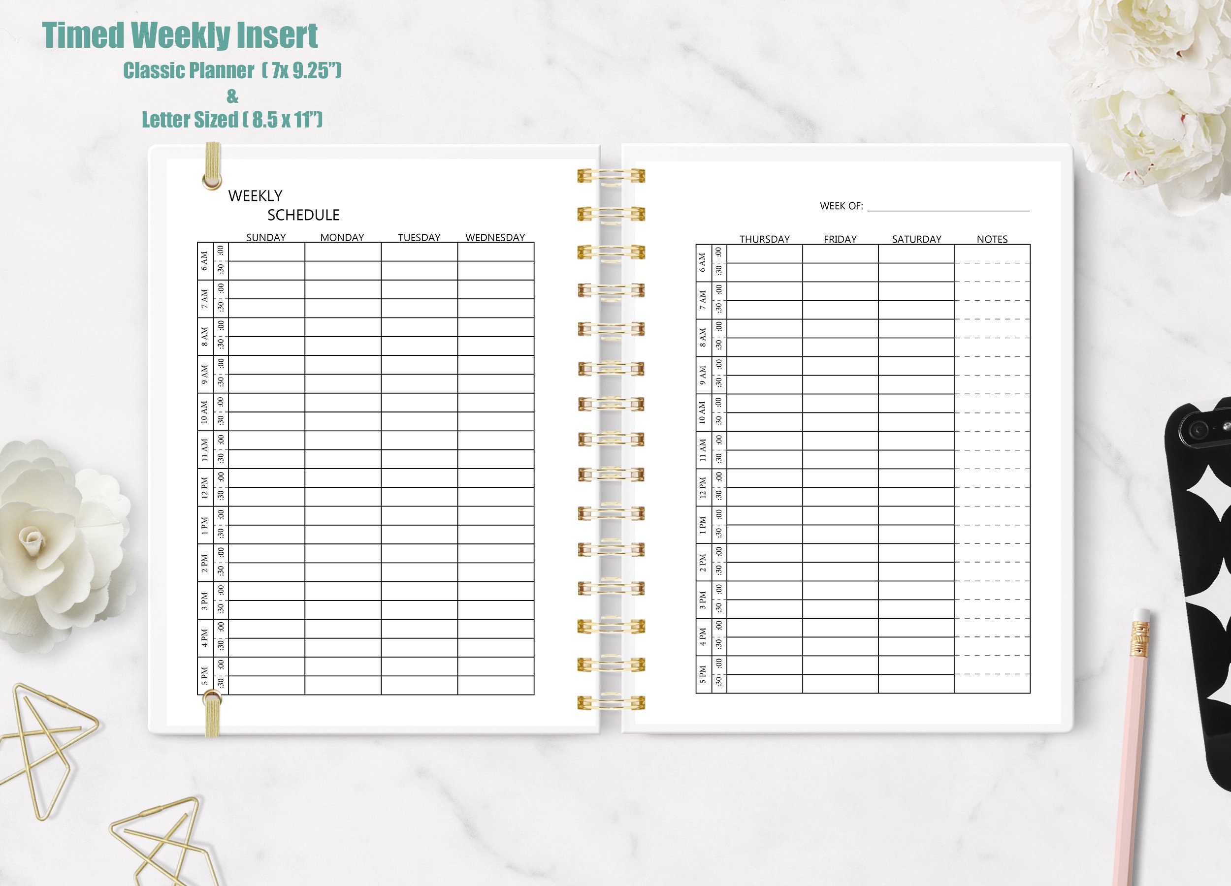Printable Hourly Weekly Planner,classic Happy Planner Insert, Half Hour ...