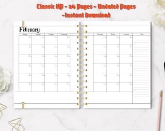 Undated Monthly Planner Insert: Classic HP, Month on Two Pages