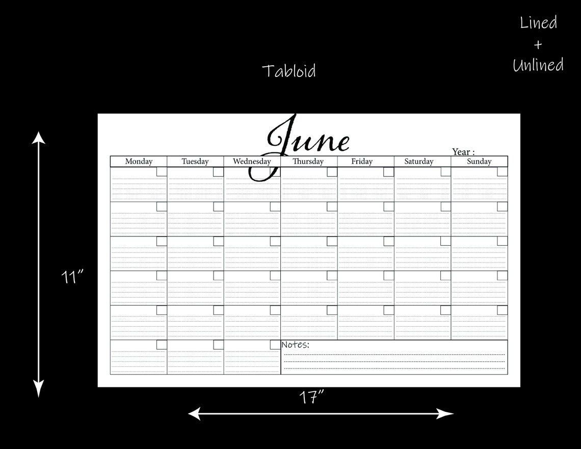 Blank Printable Monthly Calendar Wall Calendar Desk - Etsy
