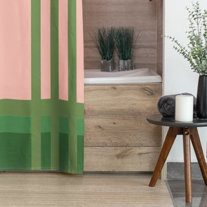 Pink and Green Color Block Shower Curtain
