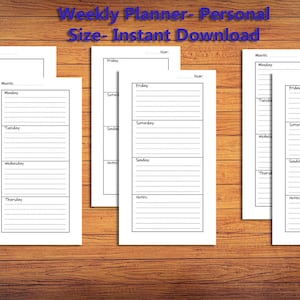 May include: Printable weekly planner pages with sections for Monday through Sunday, plus a notes section. The pages are designed for personal use and are available for instant download.