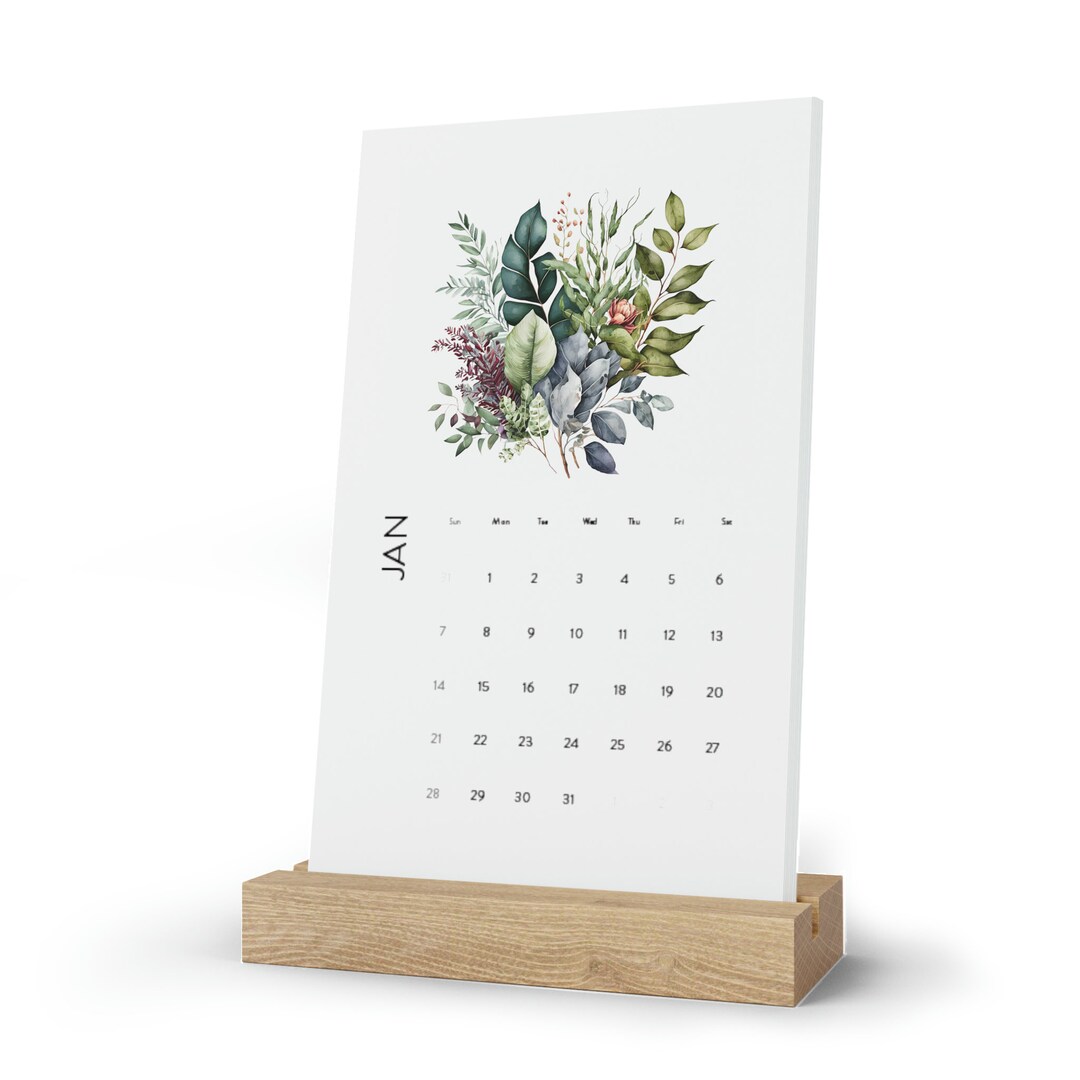 2024 Botanical Desk Calendar With Stand Vertical Desk Calendar Etsy