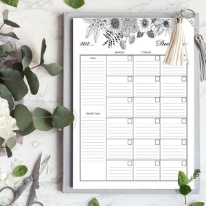 Undated Monthly Calendar Printable Planner Inserts, Lined and Unlined ...