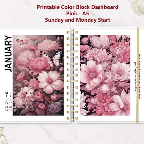 2024 Pink Color Block Dashboard for Work Addicts - A5 - Sunday/Monday Start