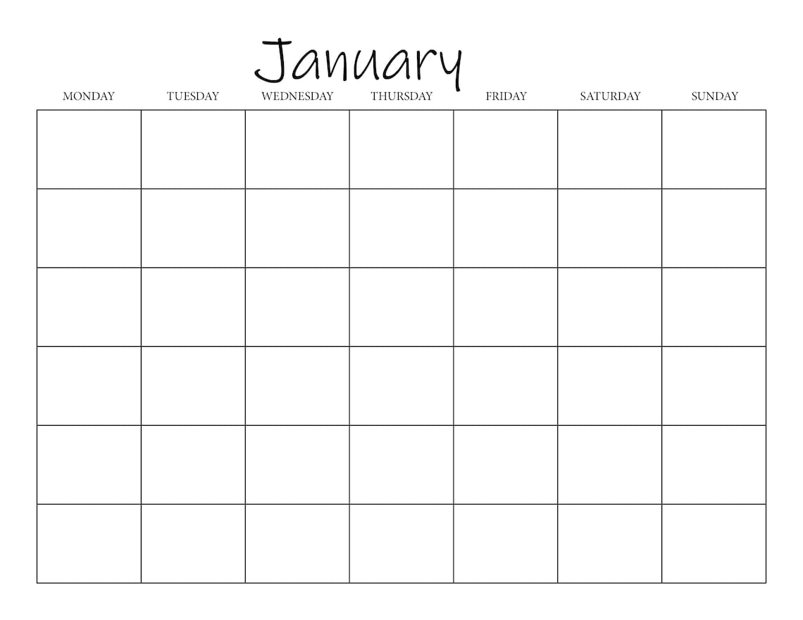 Monthly Blank Calendar, Simple Calendar, 11 X 8.5 Inches, Horizontal ...