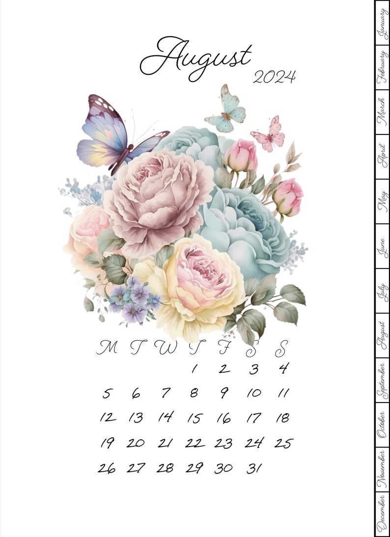 2024 Monthly Printable Butterfly Planner Insert, A5, Half Letter