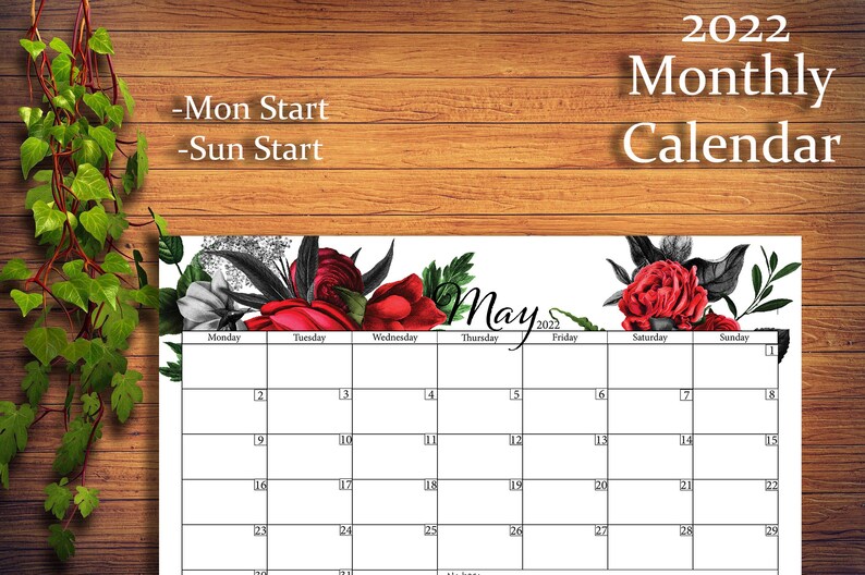 2022 Printable Year at a glance Wall /Desk Calendar and Etsy