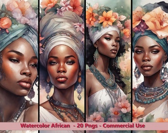Watercolor African Ladies Bundle - 20 Designs - Portrait Orientation