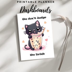 Tarjeta/tablero imprimible de té de burbujas kawaii, A5, personal, HP clásico, carta, regalo para amantes del té de burbujas