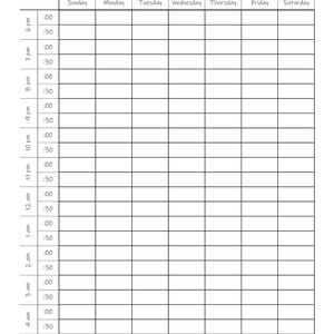 Printable Half Hour Weekly Schedule on Two Pages , Half Hour Daily ...