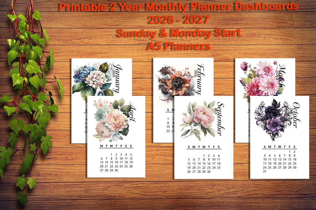 Floral 2026-2027 A5 Planner Dashboards – Printable Monthly Inserts ...