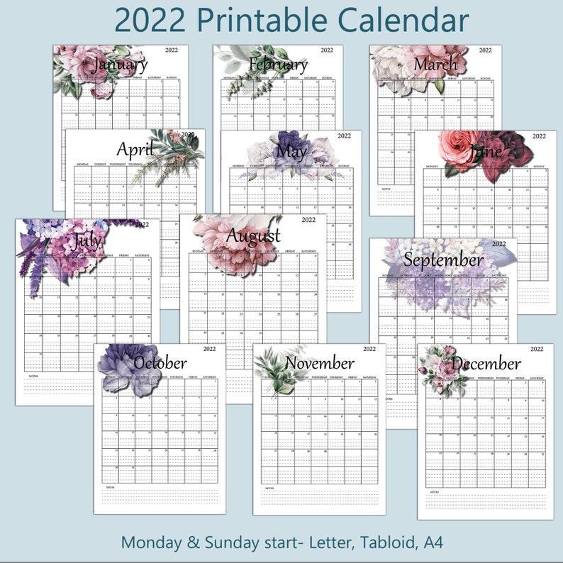 2022 printable lined monthly calendar portrait 8 5x11a4 etsy