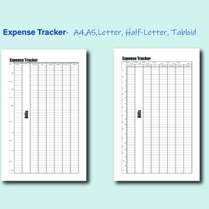 Printable Income Expense Tracker on Two Pages- A5, A4, Letter, Half-Letter, Tabloid